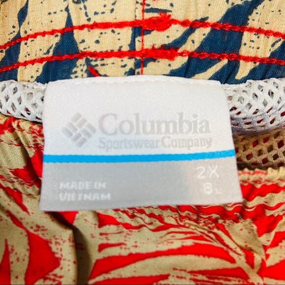 Columbia Swim Trunks Omni-Shield Tropical Stripe Men's NWT Tan Blue Red sz 2X - Picture 7 of 16